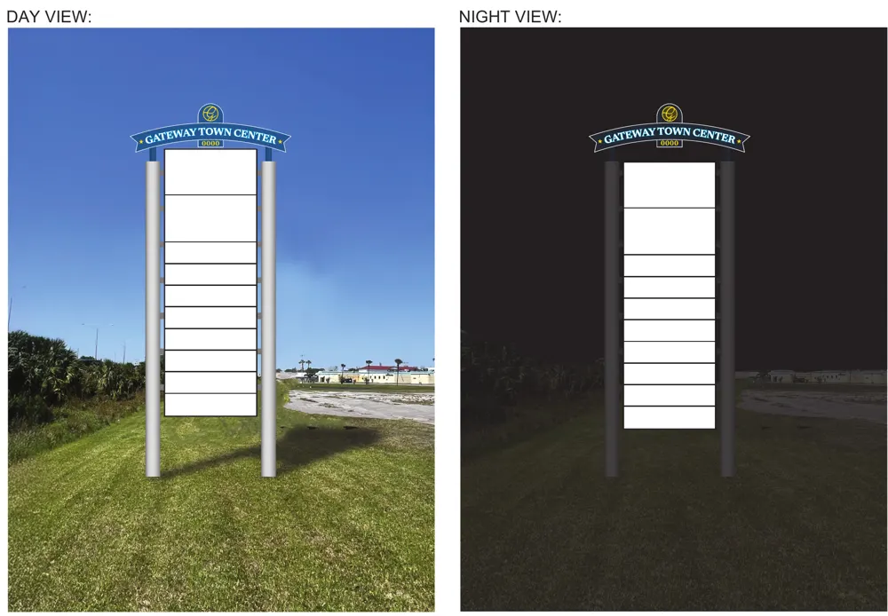 Pylon sign concept, day and night views